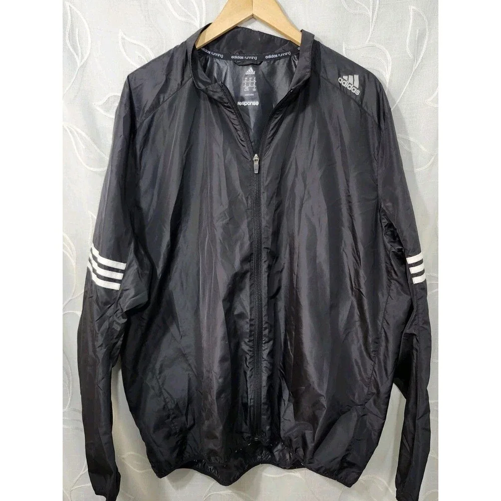 Adidas Running Response Jacket Windbreaker Black Thumb Holes Women/Men Sz Medium